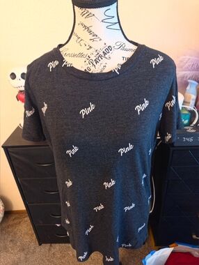 PINK Logo Print Gray T-Shirt